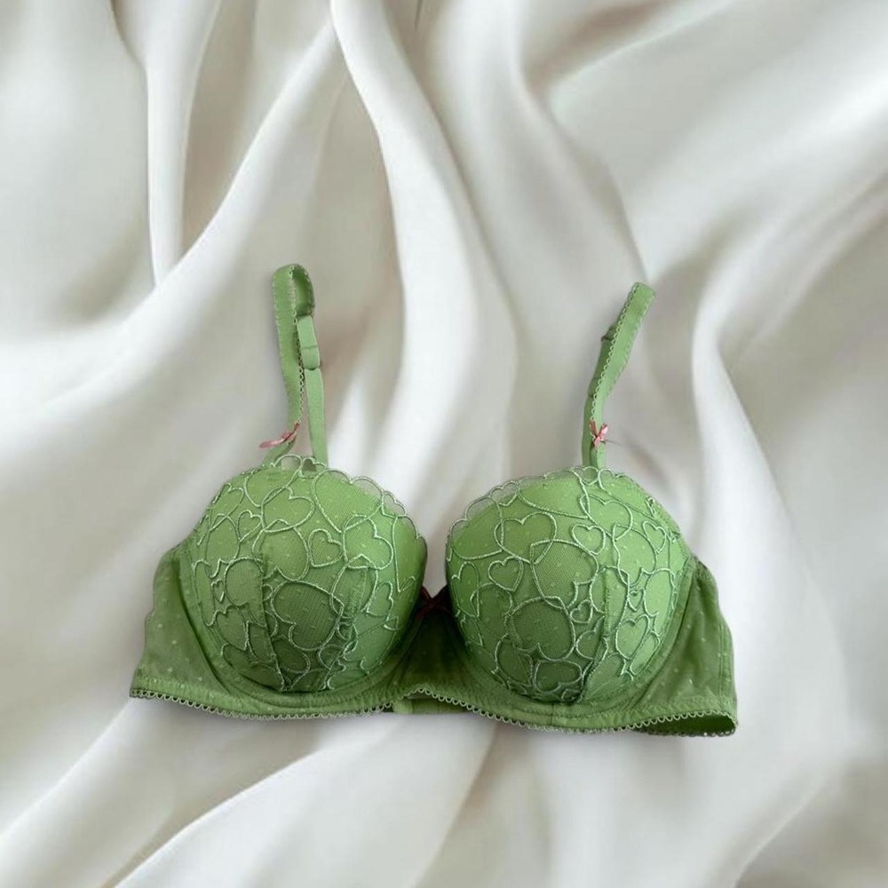 NWT Victoria's Secret PINK green pink heart lace balconette push up bra y2k